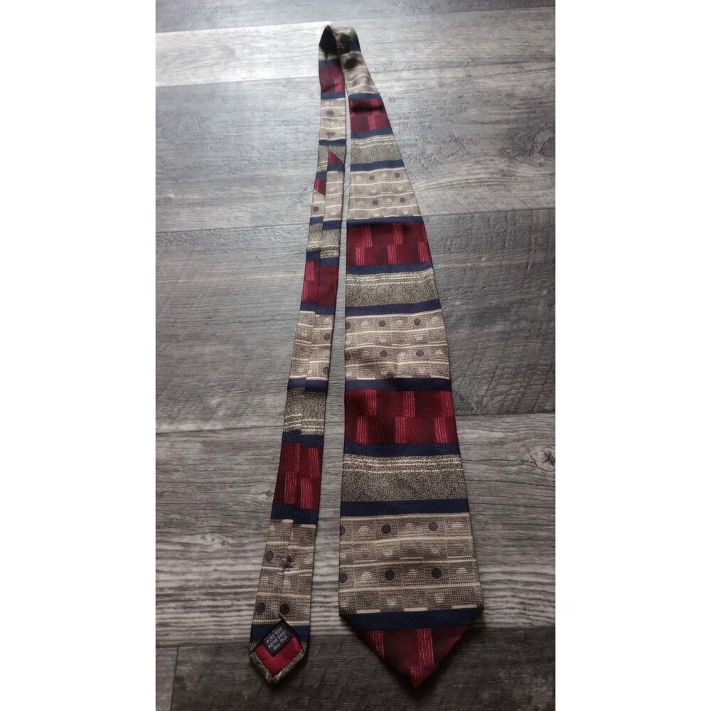 IMM Red, Blue & Tan 100% Silk  Tie Made In Italy, Vtg